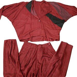 Alice Berry Vintage Red Oversize Doleman 80s Pant Suit Blazer Set Medium